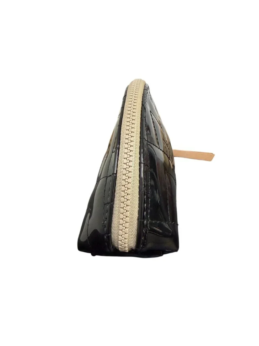 Consuela Black Quilted Patent Leather Cosmetic Bag